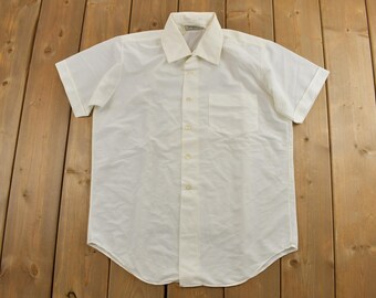 Vintage 1990s Terylene Light Cream Button-Up Shirt / 90s / Vintage Streetwear / Graphic T-Shirt / Single Stitch /