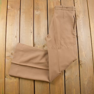 Vintage 1970s Right On Brown Flared-Leg Built-in Belt Trousers Size 28 x 32 / True Vintage / Bottoms / Vintage Pants / Retro Style image 1