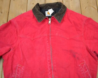 Vintage 1980s Carhartt Red Santa Fe Work Jacket / Workwear / Quilt