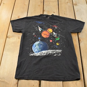 Vintage 1990s Solar System Galaxy Space Theme Graphic T-Shirt Youth Medium / Streetwear / Retro Style / Space Tee