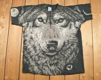 Vintage 1994 Liquid Blue Wolf All Over Print Graphic T-Shirt  / Streetwear / Nature T Shirt / Vintage Liquid Blue