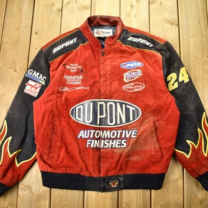 Vintage 1990s Jeff Gordon 100% Leather Nascar Racing Jacket / Racing Jacket / Jeff Hamilton / Patchwork / Embroidered / Flames Jacket