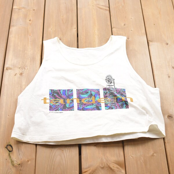 Vintage 1996 Tandem Sports Tank Crop Top / Streetwear / Retro Style / Single Stitch / Made In USA / 90s Graphic Tee