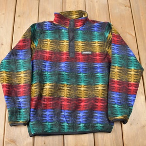 Vintage 1990s Obermeyer Multi Color T-Snap Fleece Sweater Made IN USA