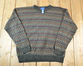 Vintage Towncraft Striped Mock Neck Sweater Shirt Knit Wide Stripe