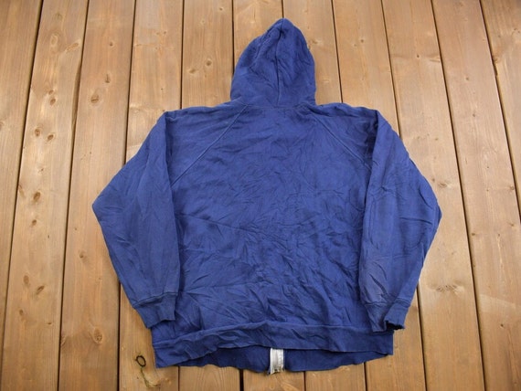 Vintage 1990s Jon Lauren Blank Blue Thermal Zip up Hoodie 80s