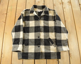 Vintage 1980s Bemidji Woolen Mills Wool Flannel Button Up Shirt Women's Medium / Shacket / Plaid Pattern / Outdoors / Made In USA