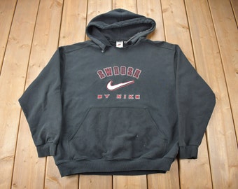 Vintage 1990s Nike Swoosh Hoodie / 90s Hoodie / Nike Mid Swoosh / Embroidered / Swoosh By Nike