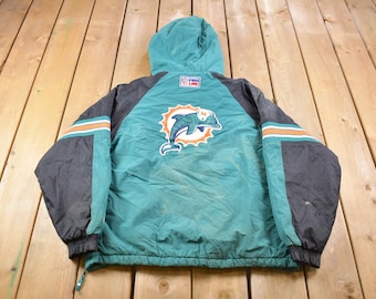 Vintage 1990s Miami Dolphins NFL Pro Line Starter Puffer Jacket / Winter Sportswear / Streetwear Fashion / American Football / Quarter Zip