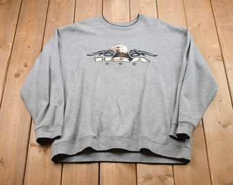 Vintage 1990s Bald Eagle Embroidered T-Shirt / USA Spellout / Embroidered Print / 90s Long-Sleeve / Eagle Print / Wilderness & Outdoors