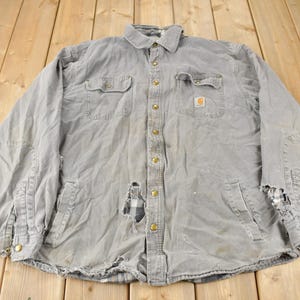 Vintage Y2K Plaid Lined Thrashed Carhartt Button Up Shirt / Button Up / Vintage Flannel / Plaid Flannel / Work Shirt /