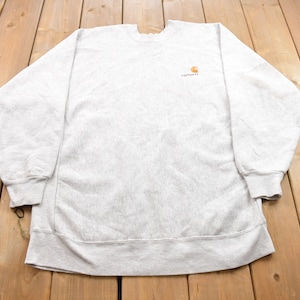 Vintage 1990s Carhartt Heather Grey Sweater / Stained / Boxy Fit / Rare Vintage Carhartt / Single Stitch / Made In USA