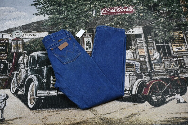 Vintage Wrangler 1980s Denim Pants Jeans Streetwear Fashion Bottoms Trousers Brand Logo Patch Retro Style