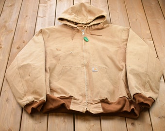 Vintage 1990s Carhartt Hooded Jacket / Workwear / Streetwear / Made In USA / 90s / Thermal Lined Jacket / Distressed Carhartt / Union Made
