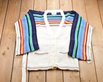 Vintage 1980s Helen Sue Knitted Sweater / Vintage 80s Cardigan / Pattern Sweater / Outdoor / Hand Knit / Striped Cardigan