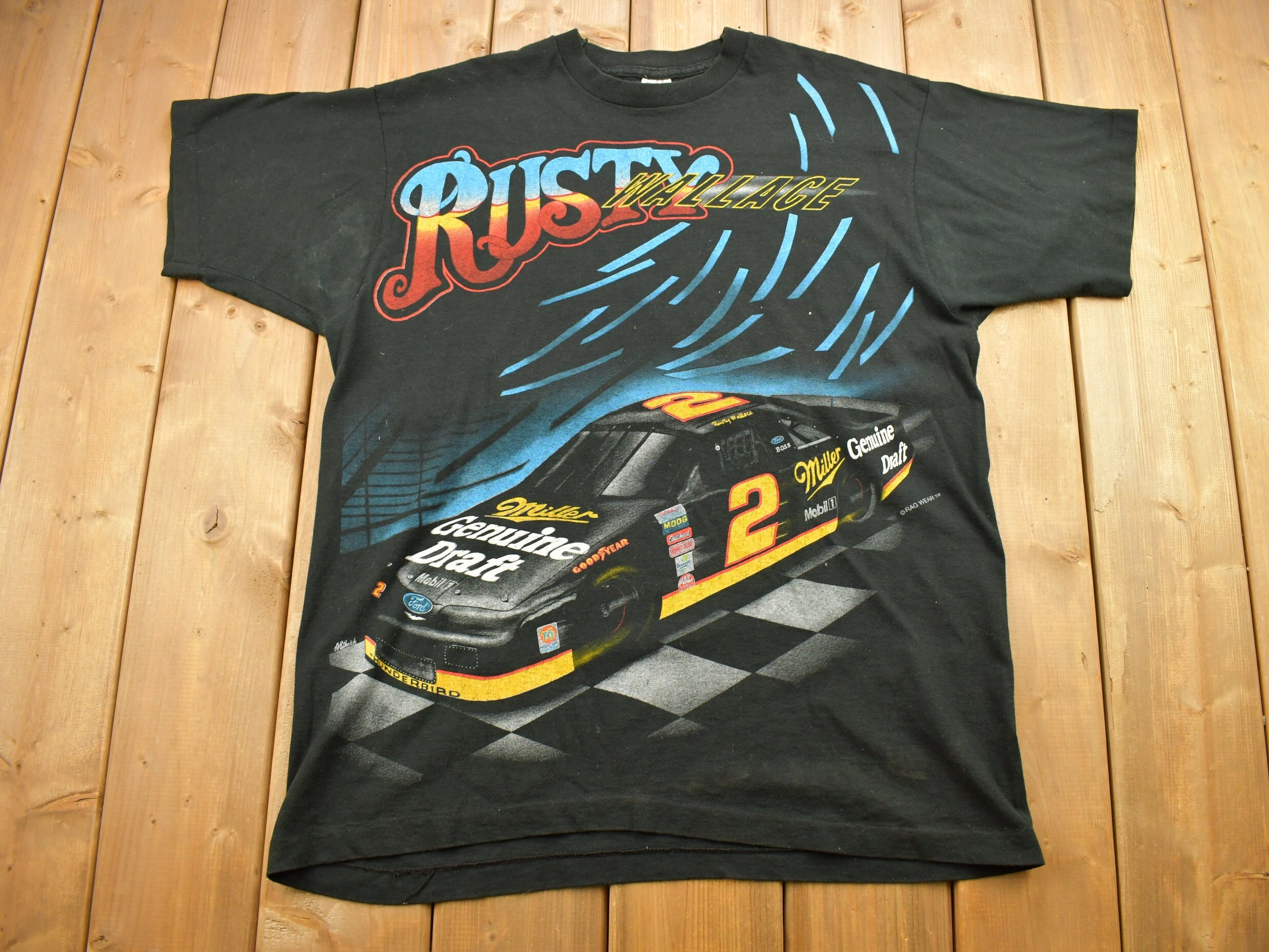 【数々のアワードを受賞】 Vintage 1997 Rusty Wallace All Over Print NASCAR T-shirt ミュージシャン
