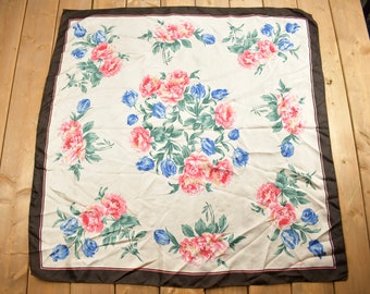 Vintage 1980s Sunkyung Sa Japanese Floral Scarf / Vintage Accessory / Vintage Scarves / All Over Pattern / Square Scarf