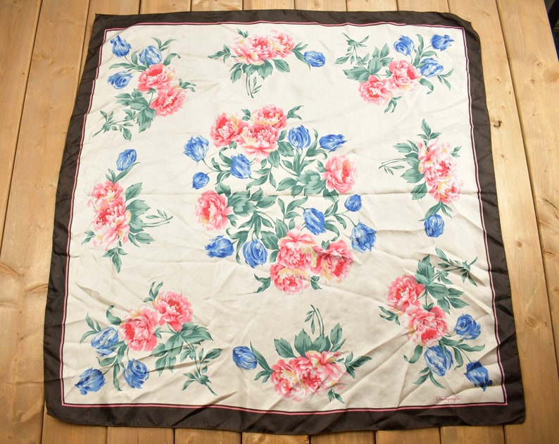 Vintage 1980s Sunkyung Sa Japanese Floral Scarf / Vintage Accessory / Vintage Scarves / All Over Pattern / Square Scarf image 1