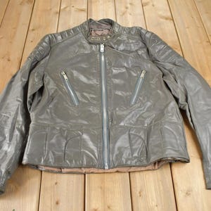Vintage 1980s Sears Grey Leather Café Racer Jacket / Biker Jacket / Vintage cafe Racer / Made In USA / Size Tall 46