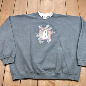 Vintage 1990s Snowman Graphic Christmas Crewneck Sweater , 90s Holiday Crewneck , Snowman , Snowflake , Winter Wear , Festive  / BS3