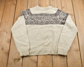 Vintage 80er Fotrama Alpaka Strickpullover / 80er Jahre Rundhals / Muster Pullover / Outdoor / Handgestrickt / Pullover