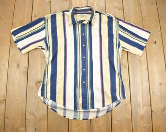 Vintage 1990s Natural Issue Thick Striped Long Sleeve Button Up Shirt