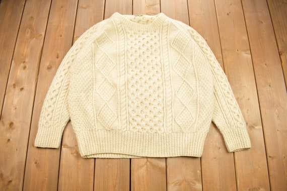 Vintage 1980s Cable Knitted Crewneck Sweater / Vi… - image 1