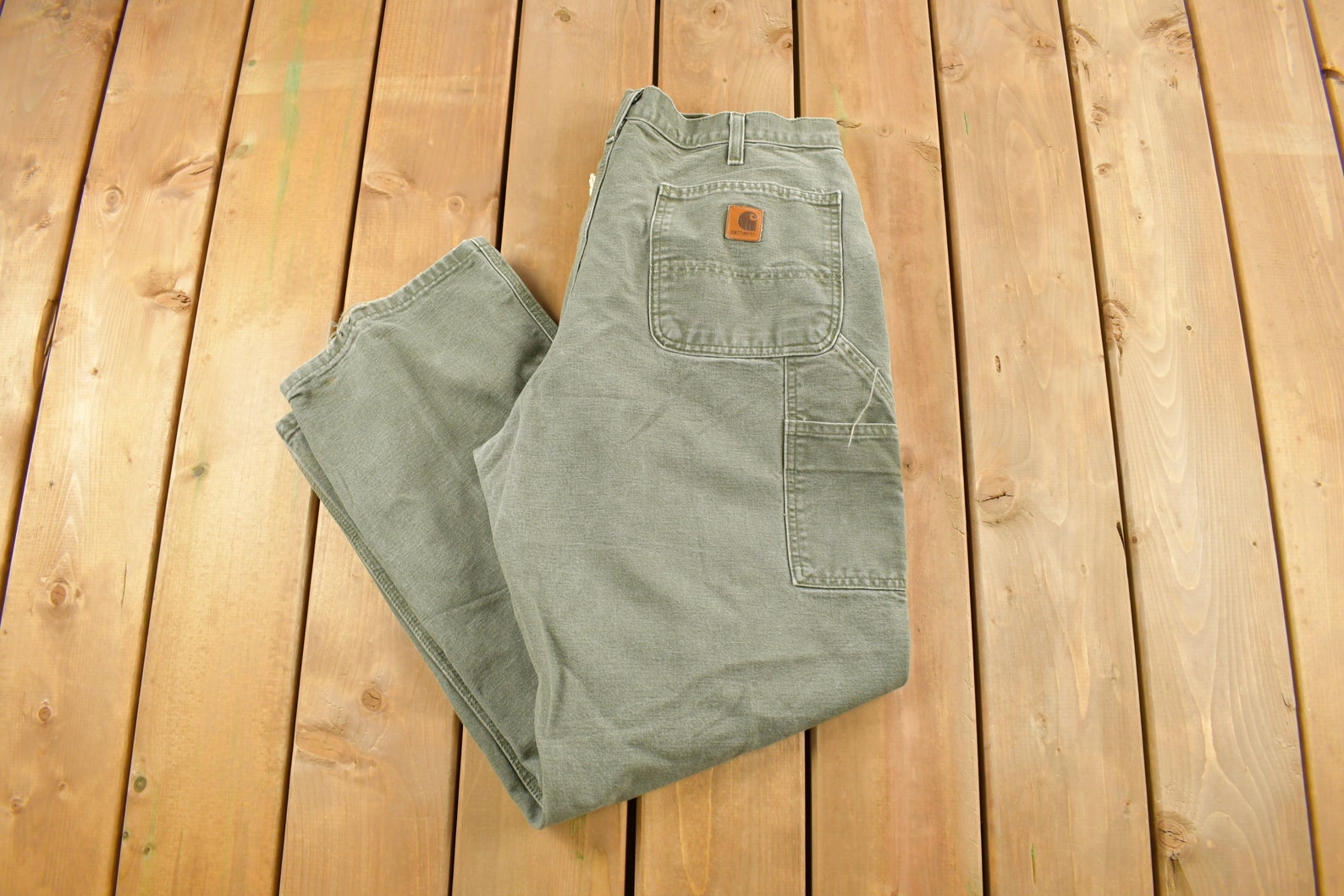 Vintage 1990s Carhartt Olive Green Carpenter Pants Size 34 X Etsy Canada