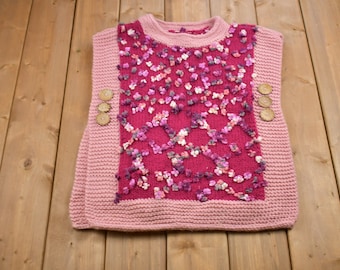 Chaleco de punto vintage de los años 80 / Chaleco tipo jersey vintage de los 80 / Jersey estampado / Para exteriores / Tejido a mano / Sudadera tipo jersey