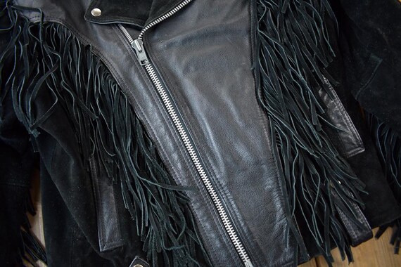 Vintage 1990s MOB Genuine Leather Fringed Jacket / Biker