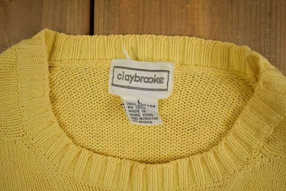 Vintage 1990s Claybrooke Yellow Knit Crewneck Swe… - image 6