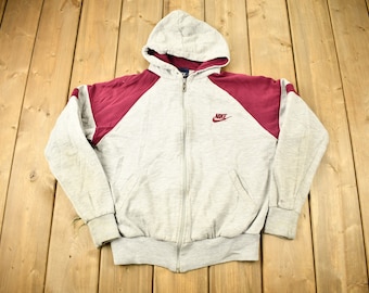 Vintage 1980s Nike Embroidered Logo Raglan Hoodie / Vintage Nike / Sportswear / Streetwear / Athleisure / Color Block / Nike Zip Up