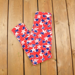 Vintage 1990s Stars And Stripes Pattern Pants Size 24 x 23 / American / Streetwear Fashion / USA Flag / Made In USA