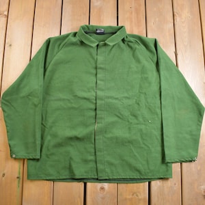 Vintage 90&#39;s Nomex Green Work Shirt / 1990&#39;s Velcro Up / Worker Shirt / Workwear / Pattern Button Up / Blank / Uniform / Flame Resistant