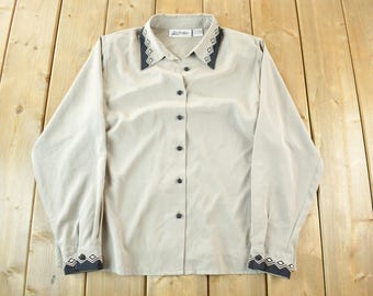 Vintage 1990s Yves St. Clair Button Up Shirt Women's L / 90s Button Up / Vintage Western Shirt / Cowboy Button Up / Rancher Shirt / Aztec