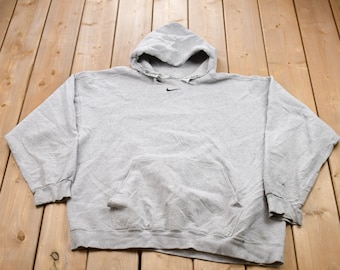 Vintage 1990s Nike White Tag Mid Swoosh Graphic Hoodie / 90s Hoodie / Vintage Sweater / Made In USA / Athletic Pull Over / Middle Swoosh