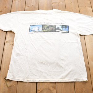 Op de afbeelding: Wit T-shirt met de tekst "Getting your business everywhere... Campward products and services for e-commerce" en drie afbeeldingen van verschillende landschappen.