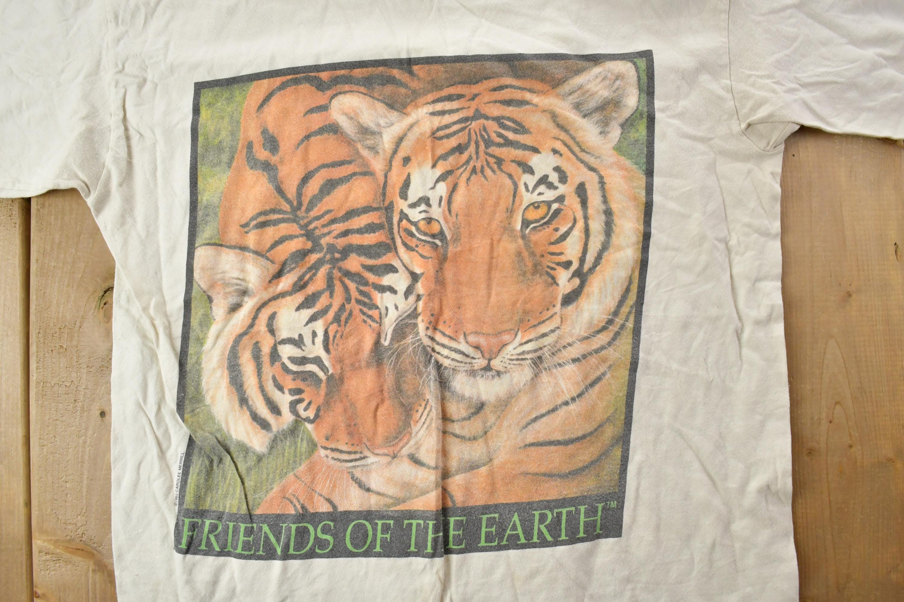 TEN TIGERS Just Good Friends 北欧AOR Vintage 1990s Friends of the Earth Tiger Theme Graphic T-shirt