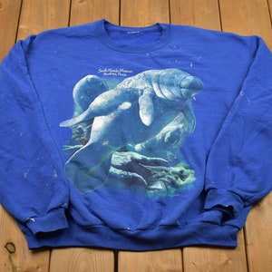 Vintage 1990s Manatee Crewneck Sweatshirt / 90s Crewneck / Made In USA / Essential / Streetwear / 90s / Paint Splatter
