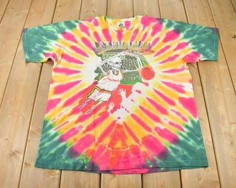 Vintage 1992 Grateful Dead Lithuania Barcelona All Over Print Band T-shirt / XL / Tie Dye / Single Stitch / Made In USA