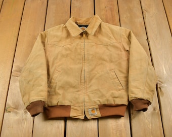 Vintage 1990s Carhartt Beige Traditional Kids Size Work Jacket / Workwear / Streetwear / Lined Work Jacket / Distressed Carhartt