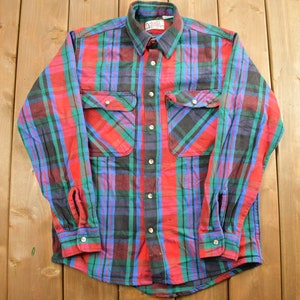 Vintage 1990s Red Green Blue Plaid Flannel Button Up Shirt / 1990s Button Up / Vintage Flannel / Plaid / Button Down / Private Property