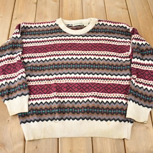 Vintage 1990s St. Johns Bay Knit Pattern Crewneck Sweater / Vintage 90s Crewneck / All Over Pattern / Sweatshirt / Abstract Pattern