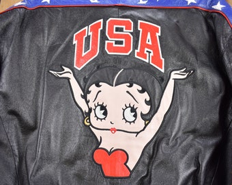 Vintage 1990s Betty Boop Leather Varsity Jacket / American Toons