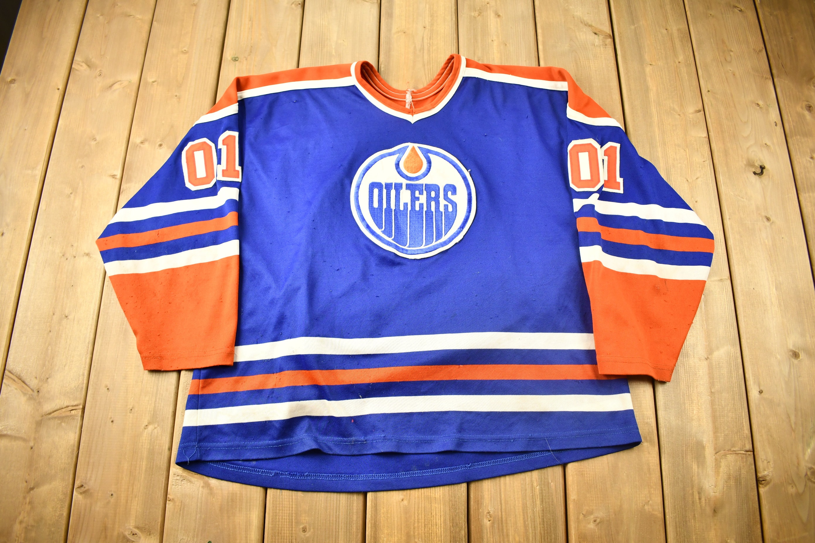 Vintage 90s Oilers Hockey Jersey CCM Size XL Maska Made In USA Distressed