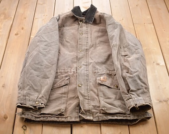 Vintage 1990's Carhartt Work Jacket / Workwear / Streetwear / 1990s / Blanket Lined Jacket / Distressed Carhartt / Outdoor Wear