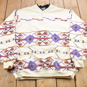 Vintage 1990s Aztec Pattern Quarter Button Up Sweatshirt / 90s Sweater / Made In USA / Essential / Streetwear / Aztec Theme