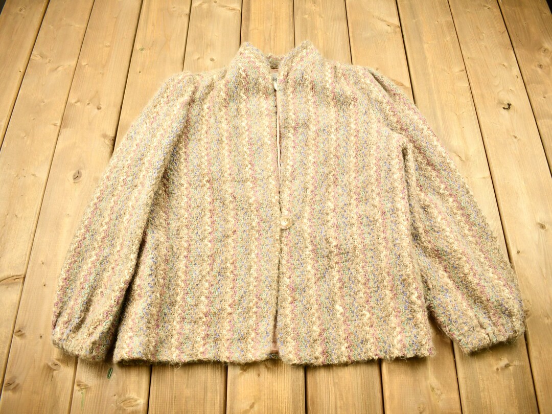 ☺*︎様 OLD Lambs wool sued knit Vintage 1980s Lambs Wool Knitted Sweater / Vintage Button up