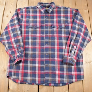 Vintage 1990s Work N Sport Plaid Button Up Shirt / 1990&#39;s Button Up / Vintage Shirt / Casual Wear / Workwear / Pattern Button Up