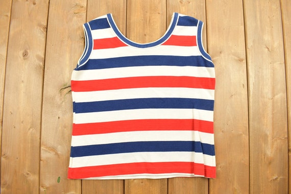Vintage 1970s Red White and Blue Striped Tank Top… - image 2
